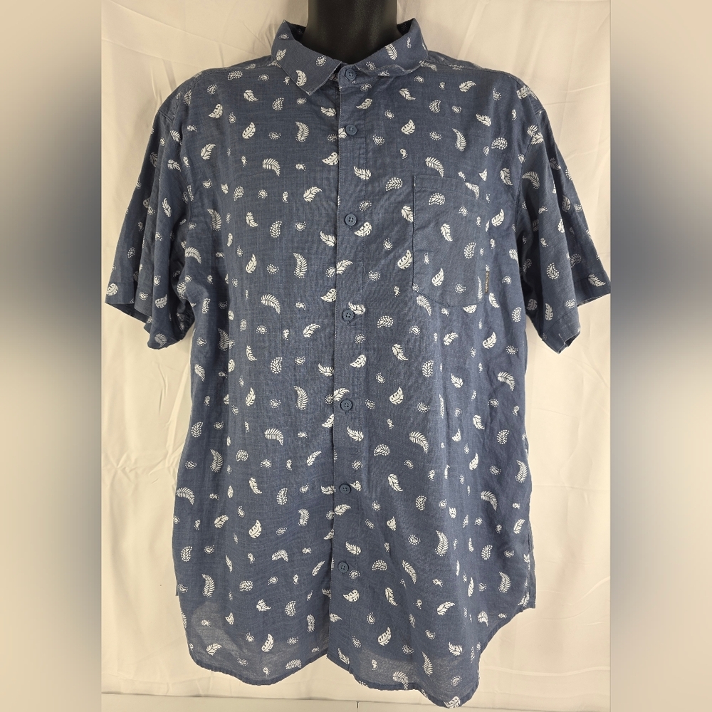 Columbia Sportswear Men's Blue Feather Leaves Short Sleeve Shirt Size XL J-2221